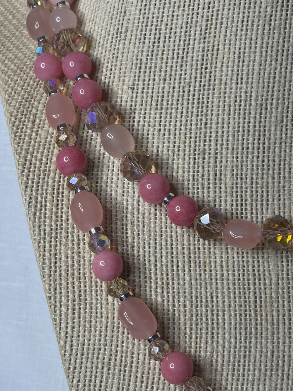 Handcrafted Rose Quartz/Pink Jade 2 Necklace Set - Picture 4 of 6